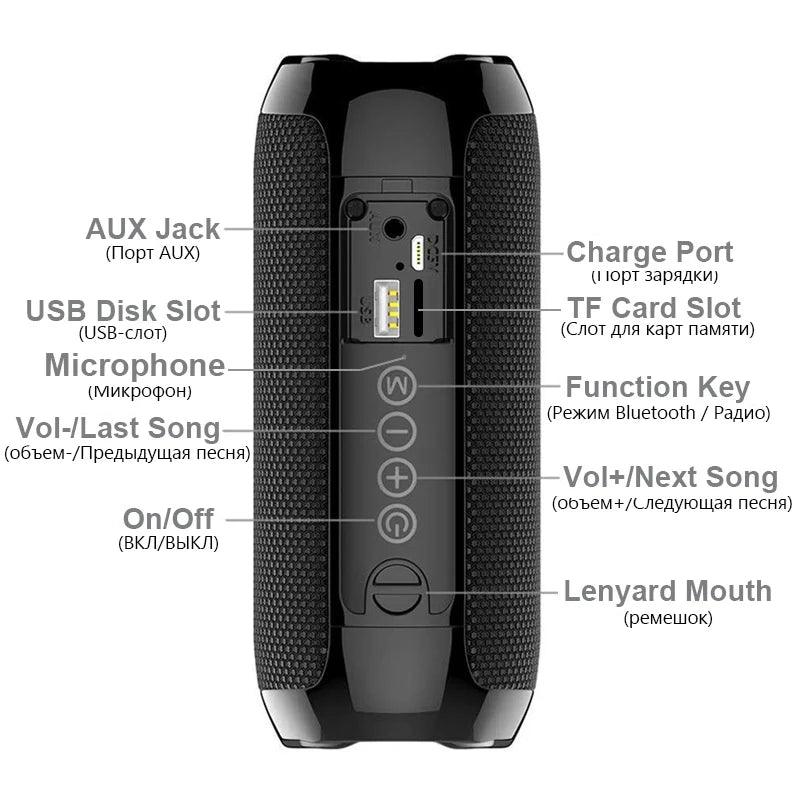 Caixa de som com Alto-falante externo à prova d'água sem fio, com suporte cartão tf, rádio fm, entrada aux - Futuro Tech