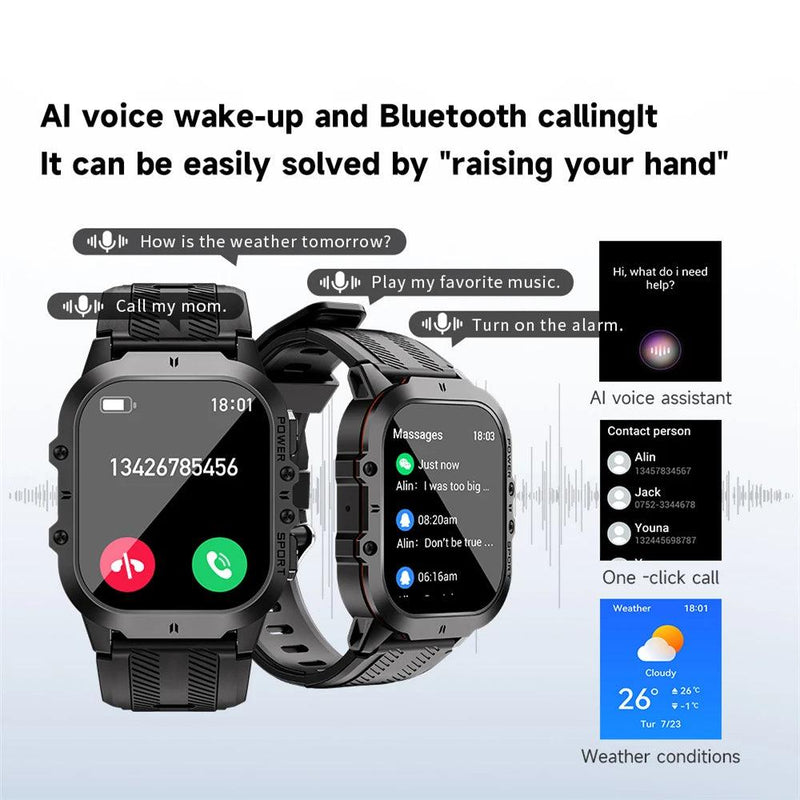 Relógio indestrutivel de pulso militar, Mais de 100 modos esportivos, chamada bluetooth, tela amoled - Futuro Tech