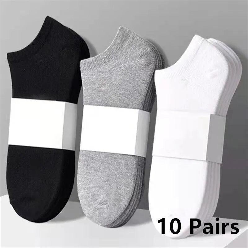 10 pares de meias de algodão, preto, branco, cinza, meias de negócios, macias, respiráveis - Futuro Tech