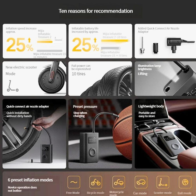 Compressor de ar elétrico Xiaomi universal, bomba de ar portátil, para carro, moto, bicicleta... 2024 - Futuro Tech